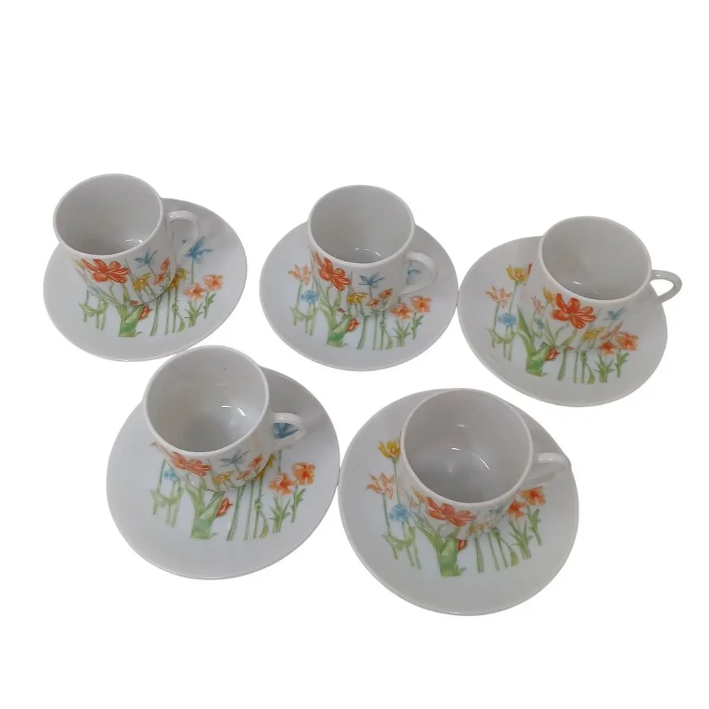 5 Tivoli Toscany Japan Fine China Demitasse Cup & Saucer Set Floral Vintage #WS5
